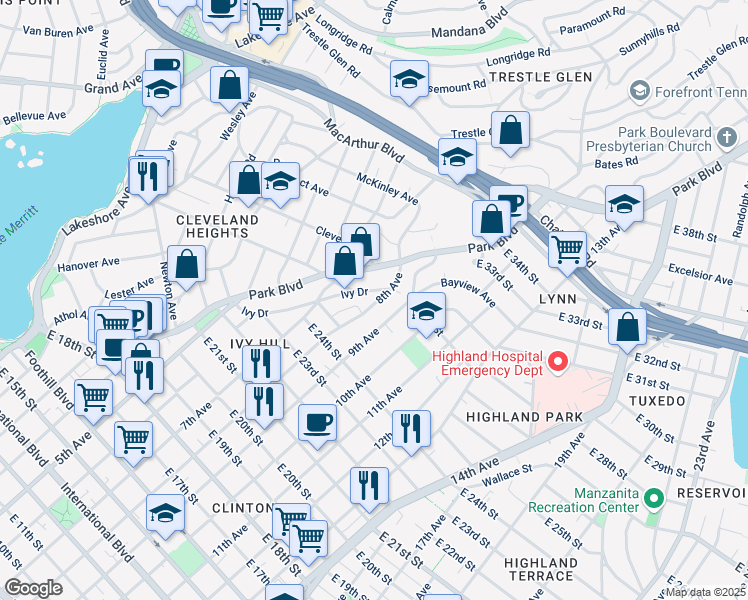 map of restaurants, bars, coffee shops, grocery stores, and more near 2621 8th Avenue in Oakland
