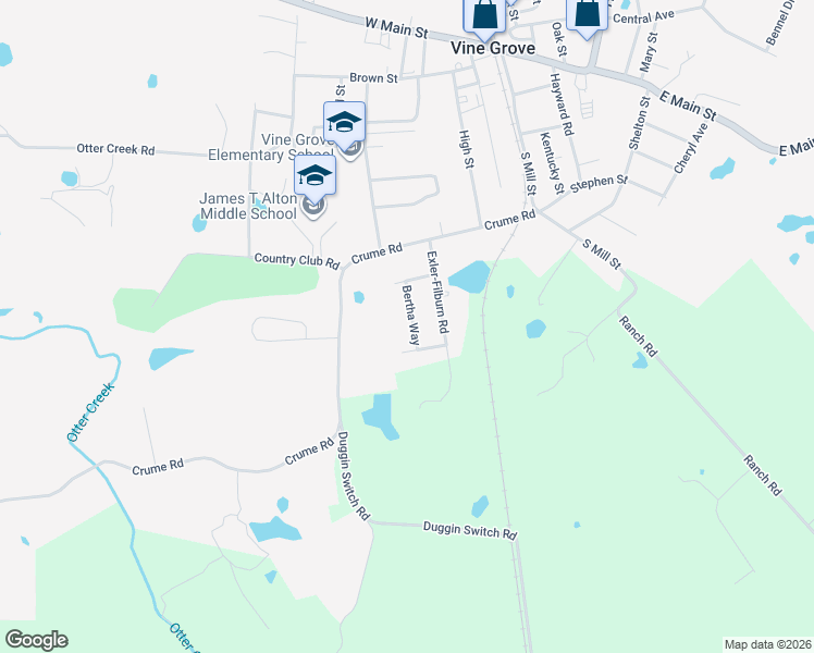map of restaurants, bars, coffee shops, grocery stores, and more near 404 Bertha Way in Vine Grove