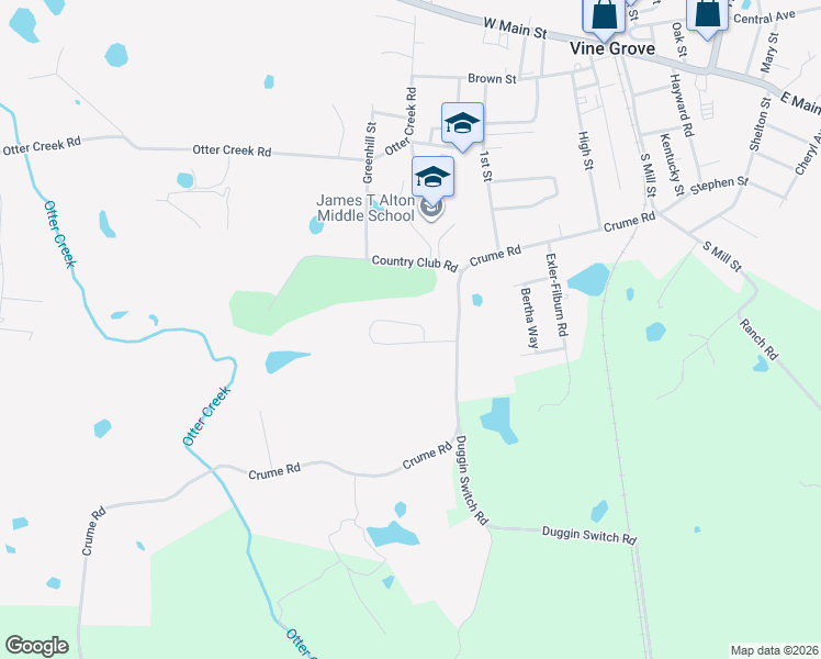 map of restaurants, bars, coffee shops, grocery stores, and more near 111 Croghan Way in Vine Grove