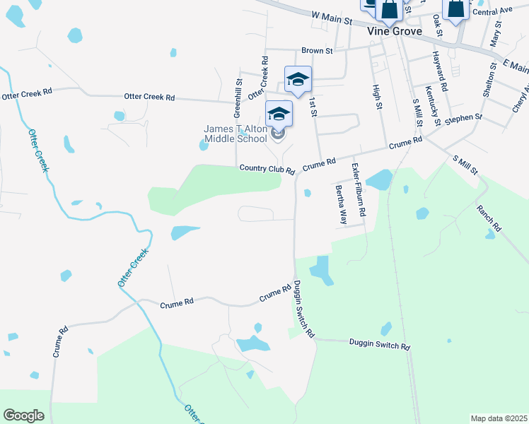 map of restaurants, bars, coffee shops, grocery stores, and more near 111 Croghan Way in Vine Grove