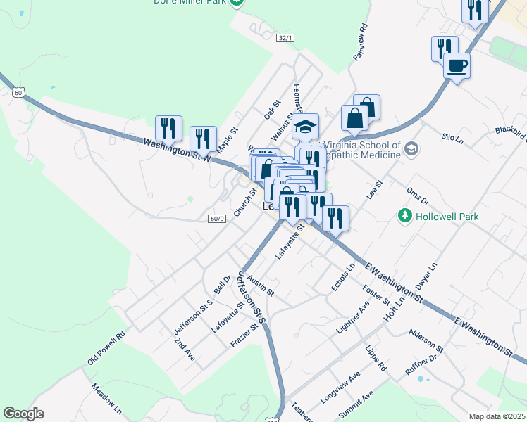 map of restaurants, bars, coffee shops, grocery stores, and more near 141 U.S. 219 in Lewisburg