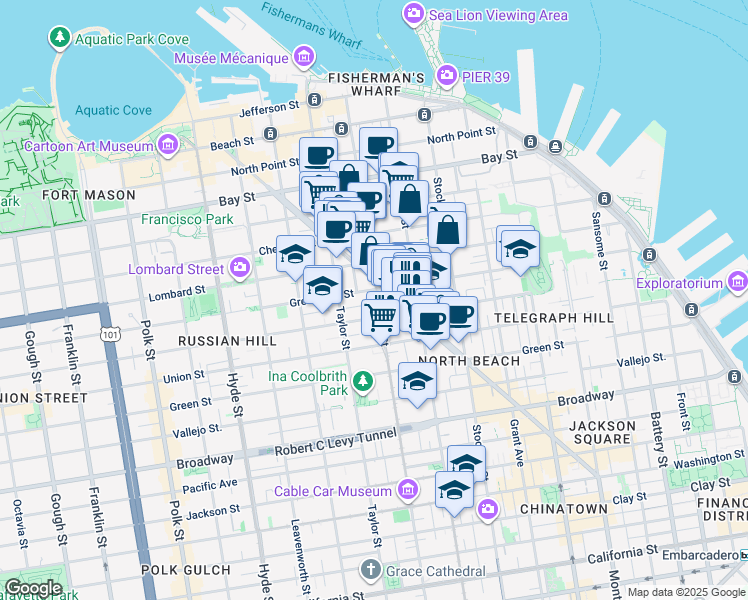 map of restaurants, bars, coffee shops, grocery stores, and more near 46-48 Valparaiso Street in San Francisco