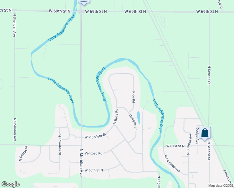 map of restaurants, bars, coffee shops, grocery stores, and more near 6501-6599 Bella Road Court in Wichita