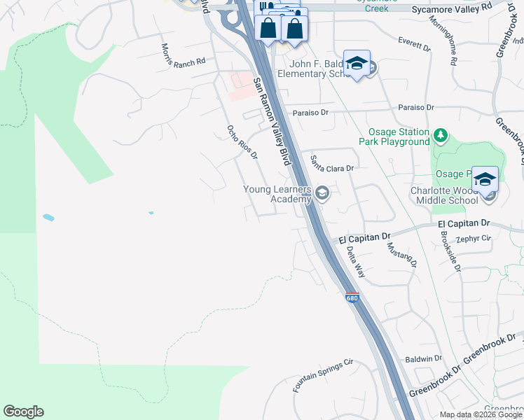 map of restaurants, bars, coffee shops, grocery stores, and more near 1076 Westridge Ave in Danville