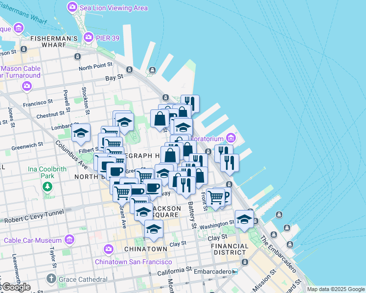 map of restaurants, bars, coffee shops, grocery stores, and more near 1013 Battery Street in San Francisco