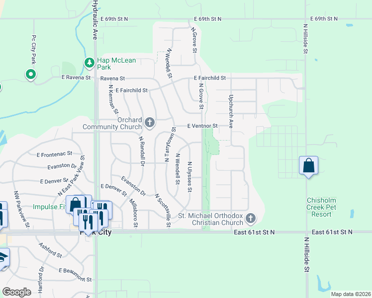 map of restaurants, bars, coffee shops, grocery stores, and more near 6524 North Wendell Street in Park City