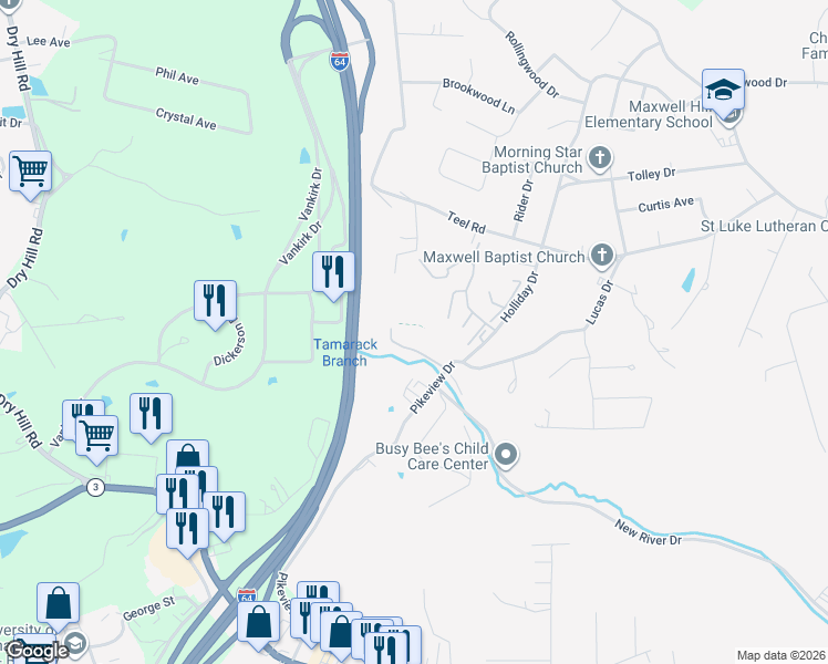 map of restaurants, bars, coffee shops, grocery stores, and more near 514 Manor Drive in Beckley