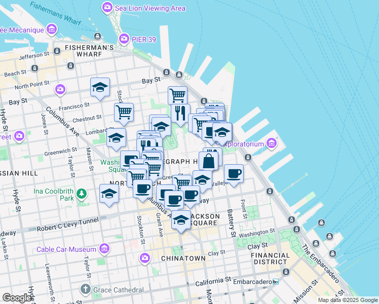 map of restaurants, bars, coffee shops, grocery stores, and more near 1310 Montgomery Street in San Francisco