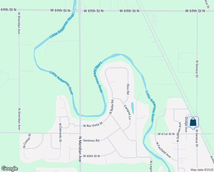 map of restaurants, bars, coffee shops, grocery stores, and more near 6501 North Bella Road in Wichita