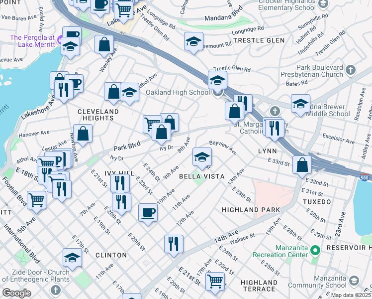 map of restaurants, bars, coffee shops, grocery stores, and more near 2640 8th Avenue in Oakland