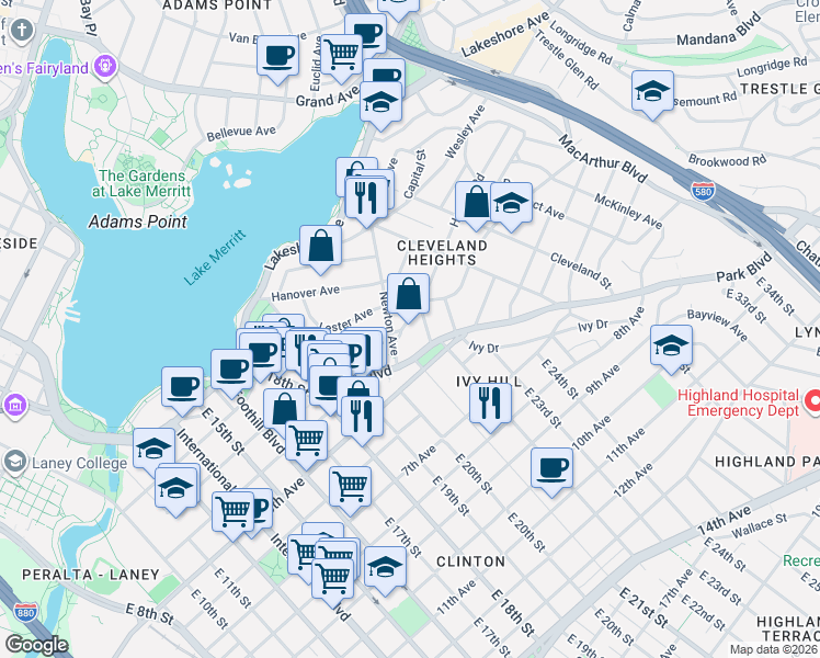 map of restaurants, bars, coffee shops, grocery stores, and more near 300 Newton Avenue in Oakland