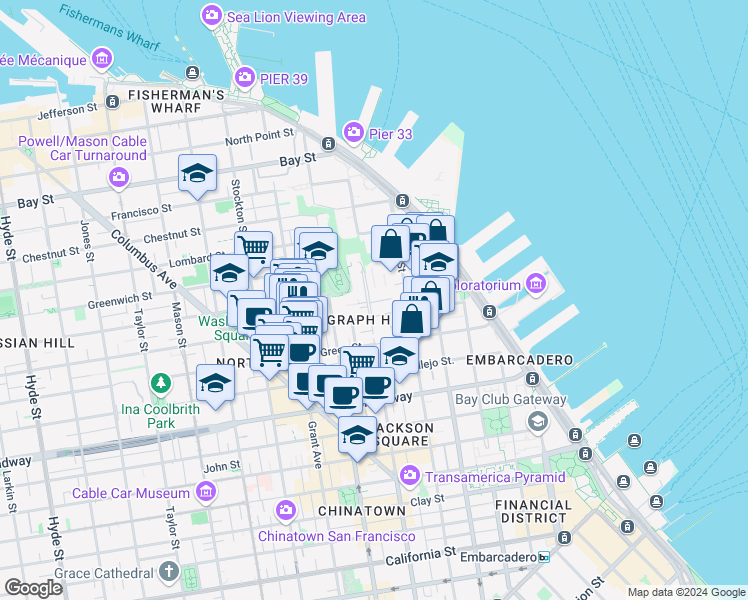map of restaurants, bars, coffee shops, grocery stores, and more near 1310 Montgomery Street in San Francisco