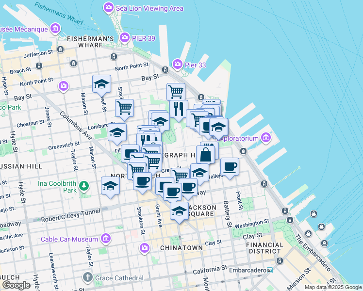 map of restaurants, bars, coffee shops, grocery stores, and more near 1310 Montgomery Street in San Francisco