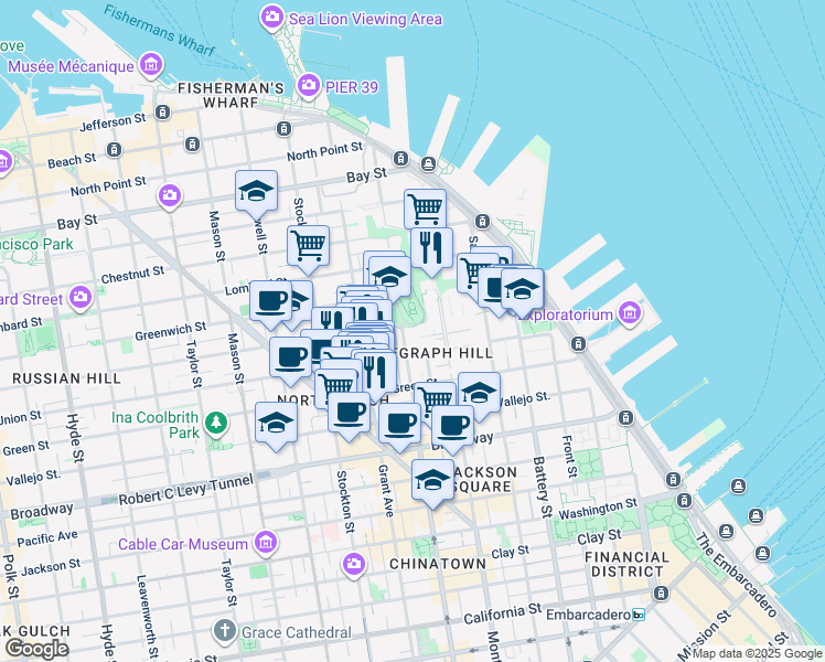 map of restaurants, bars, coffee shops, grocery stores, and more near 1448 Kearny Street in San Francisco