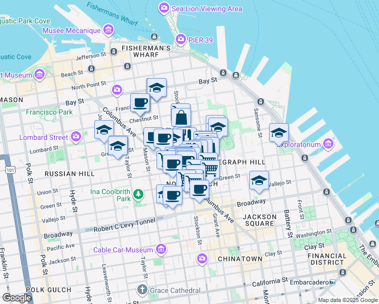 map of restaurants, bars, coffee shops, grocery stores, and more near in San Francisco