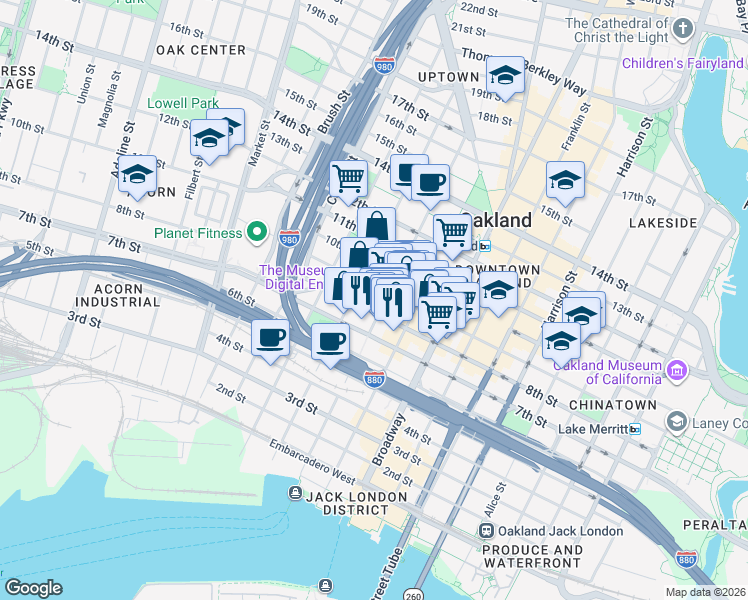 map of restaurants, bars, coffee shops, grocery stores, and more near 585 8th Street in Oakland