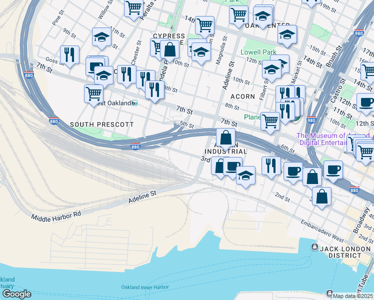 map of restaurants, bars, coffee shops, grocery stores, and more near 1200-1248 3rd St in Oakland