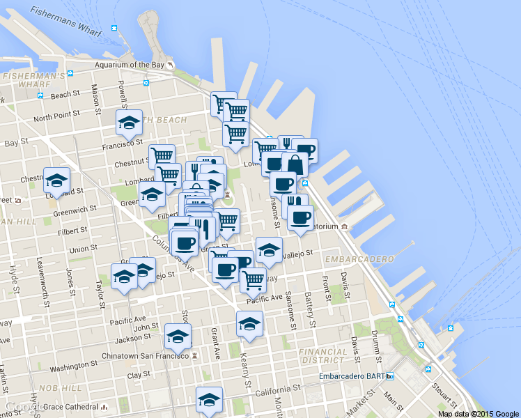 map of restaurants, bars, coffee shops, grocery stores, and more near 1310 Montgomery Street in San Francisco