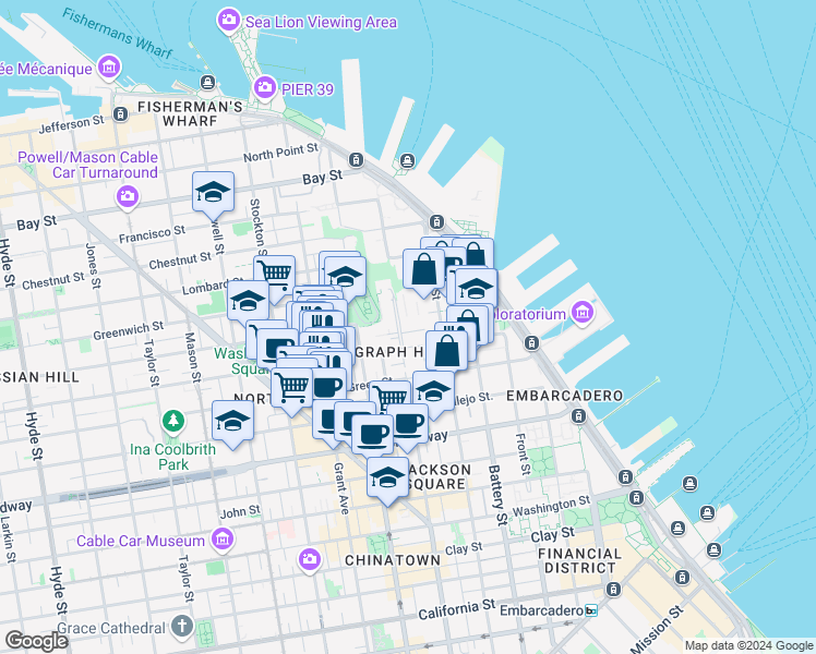 map of restaurants, bars, coffee shops, grocery stores, and more near 1310 Montgomery Street in San Francisco