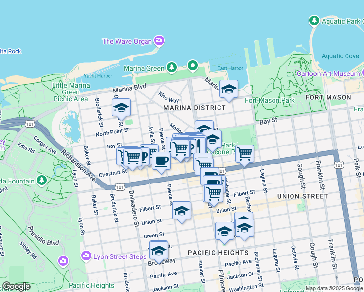 map of restaurants, bars, coffee shops, grocery stores, and more near in San Francisco