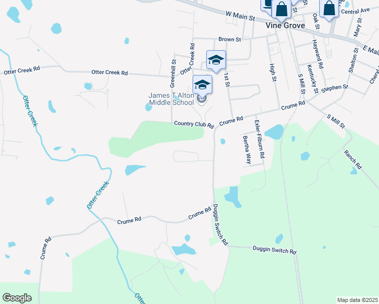 map of restaurants, bars, coffee shops, grocery stores, and more near 111 Croghan Way in Vine Grove