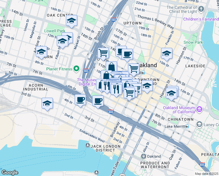 map of restaurants, bars, coffee shops, grocery stores, and more near 585 9th Street in Oakland