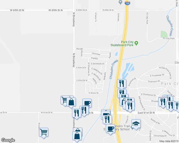 map of restaurants, bars, coffee shops, grocery stores, and more near 0 East Wichita Drive in Park City