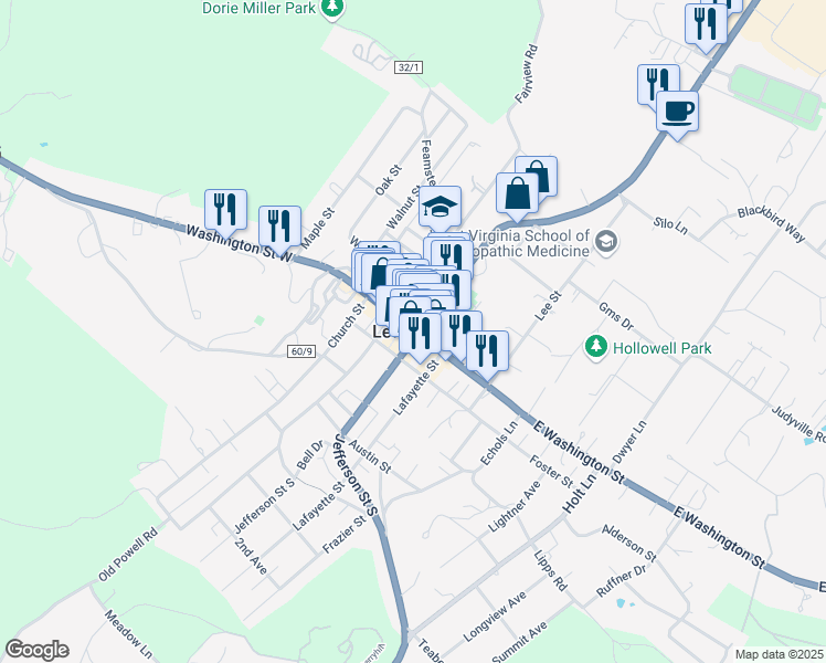 map of restaurants, bars, coffee shops, grocery stores, and more near in Lewisburg