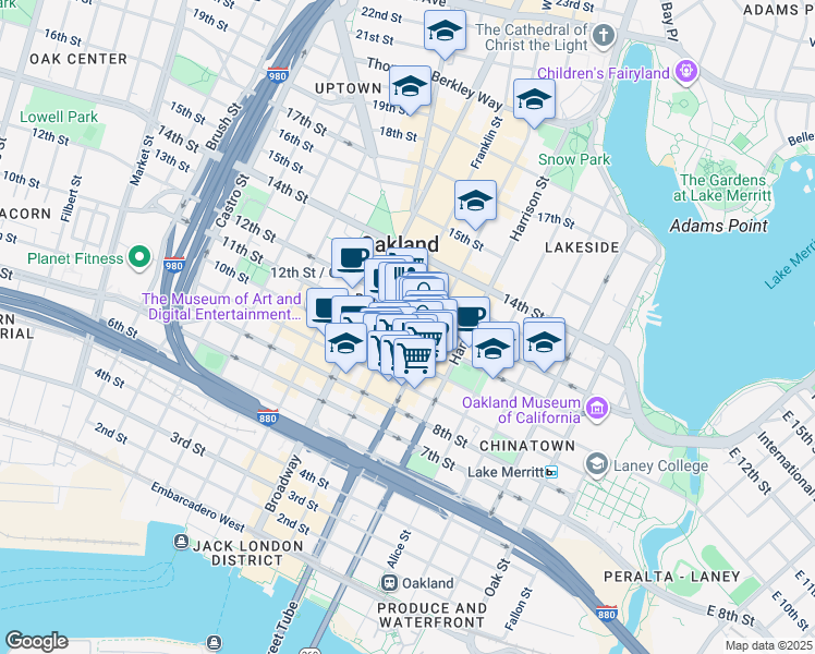 map of restaurants, bars, coffee shops, grocery stores, and more near 392 11th Street in Oakland