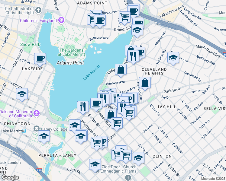 map of restaurants, bars, coffee shops, grocery stores, and more near 227 Wayne Avenue in Oakland