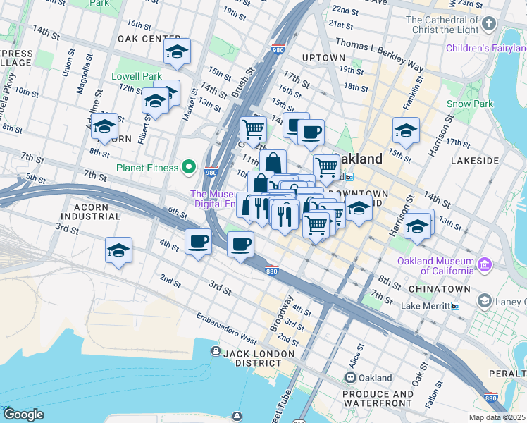 map of restaurants, bars, coffee shops, grocery stores, and more near 585 9th Street in Oakland