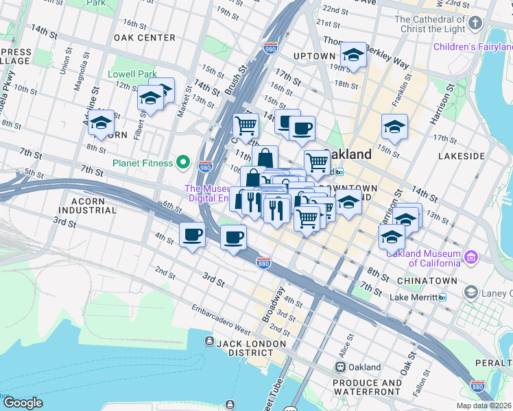 map of restaurants, bars, coffee shops, grocery stores, and more near 585 9th Street in Oakland