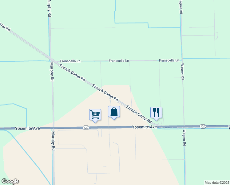 map of restaurants, bars, coffee shops, grocery stores, and more near 17213 French Camp Road in San Joaquin County