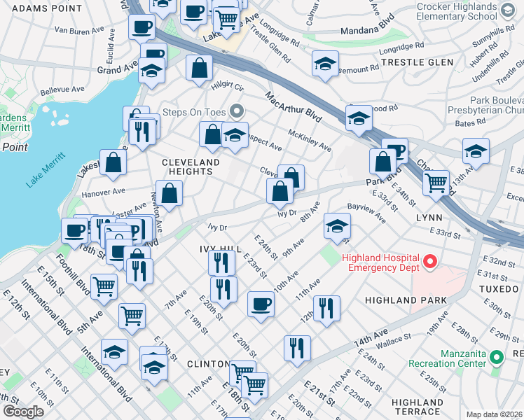 map of restaurants, bars, coffee shops, grocery stores, and more near 2511 7th Avenue in Oakland