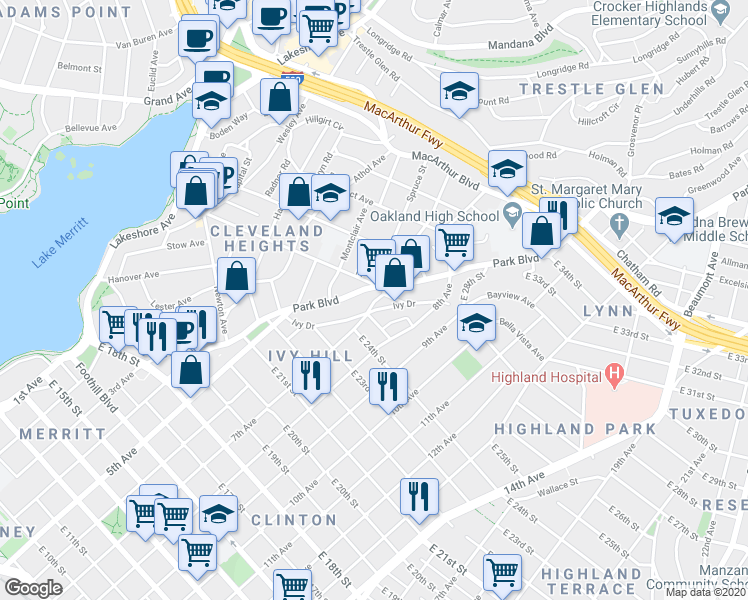 map of restaurants, bars, coffee shops, grocery stores, and more near 2451 7th Avenue in Oakland