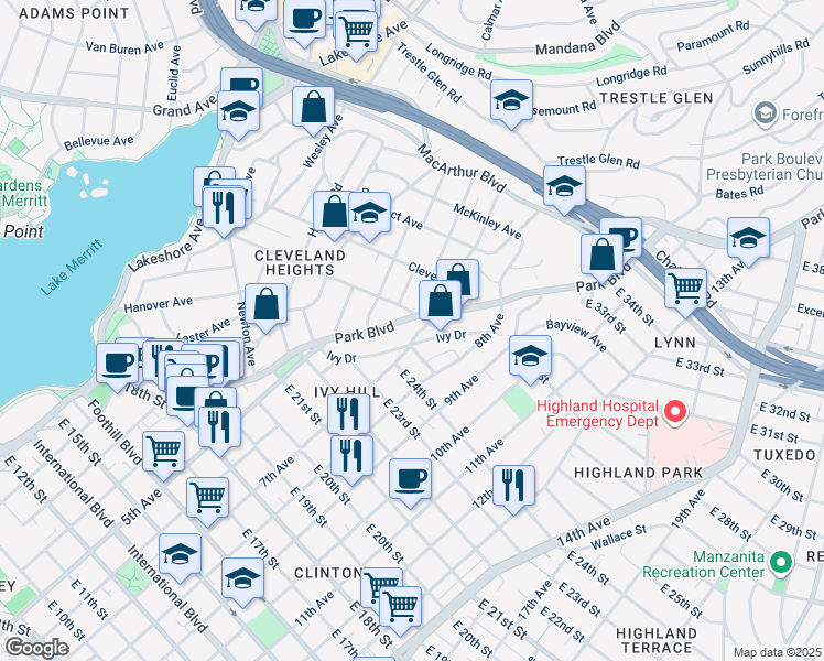 map of restaurants, bars, coffee shops, grocery stores, and more near 2451 7th Avenue in Oakland