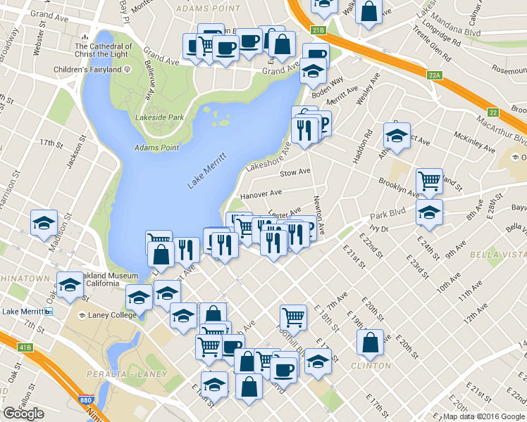 map of restaurants, bars, coffee shops, grocery stores, and more near 252 Acton Place in Oakland