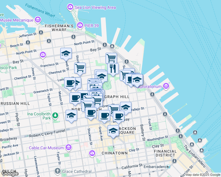 map of restaurants, bars, coffee shops, grocery stores, and more near 1448 Kearny Street in San Francisco