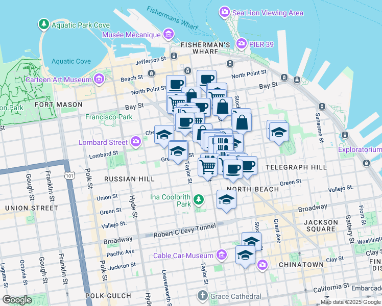 map of restaurants, bars, coffee shops, grocery stores, and more near in San Francisco