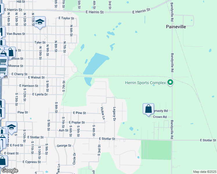 map of restaurants, bars, coffee shops, grocery stores, and more near 1400 Montebello Drive in Herrin