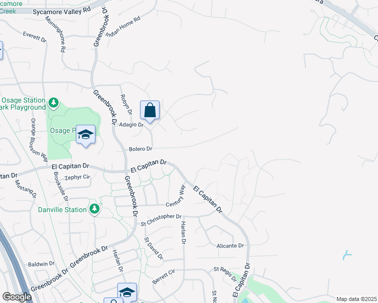 map of restaurants, bars, coffee shops, grocery stores, and more near 431 Bolero Drive in Danville