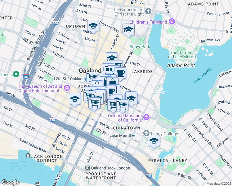 map of restaurants, bars, coffee shops, grocery stores, and more near 283 13th Street in Oakland