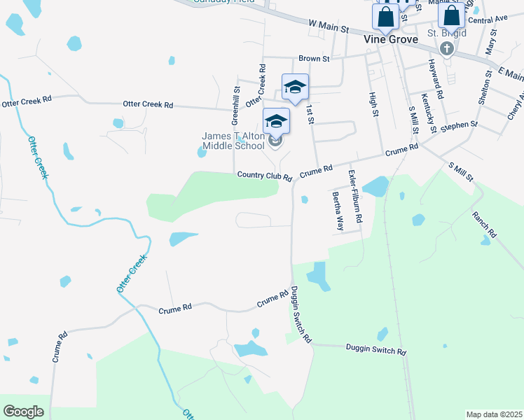 map of restaurants, bars, coffee shops, grocery stores, and more near 112 Croghan Way in Vine Grove