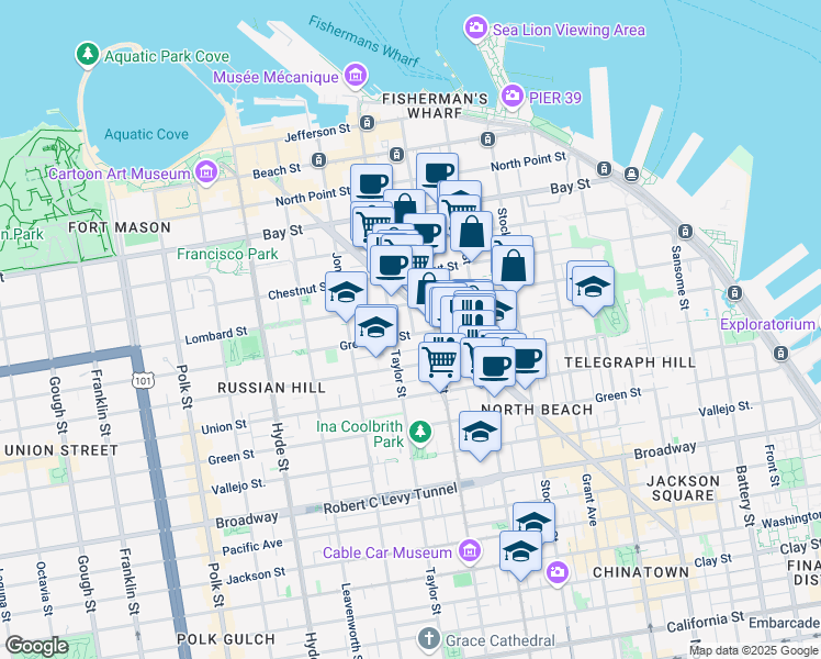 map of restaurants, bars, coffee shops, grocery stores, and more near in San Francisco