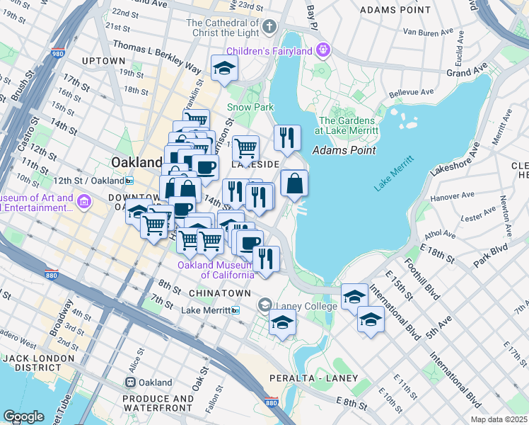 map of restaurants, bars, coffee shops, grocery stores, and more near 126 14th Street in Oakland