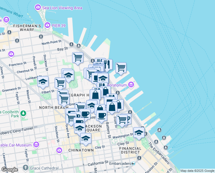 map of restaurants, bars, coffee shops, grocery stores, and more near in San Francisco