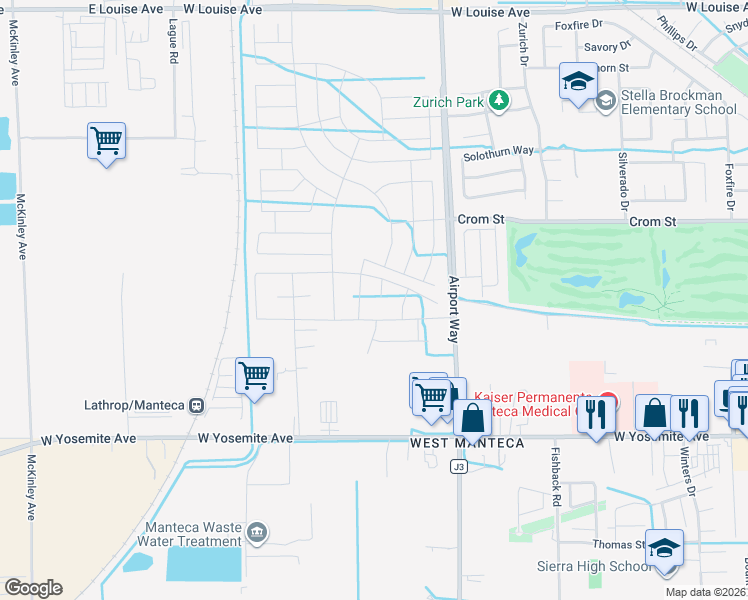 map of restaurants, bars, coffee shops, grocery stores, and more near 335 Piscano Place in Manteca