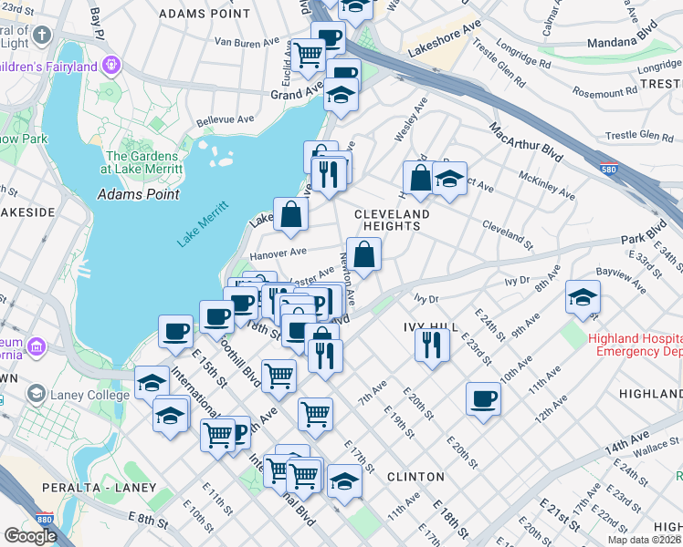 map of restaurants, bars, coffee shops, grocery stores, and more near 300 Newton Avenue in Oakland