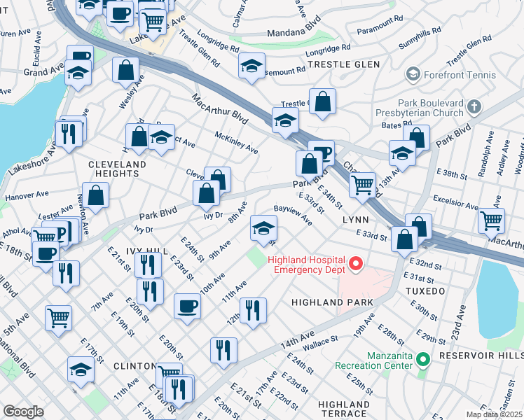 map of restaurants, bars, coffee shops, grocery stores, and more near 900 East 28th Street in Oakland