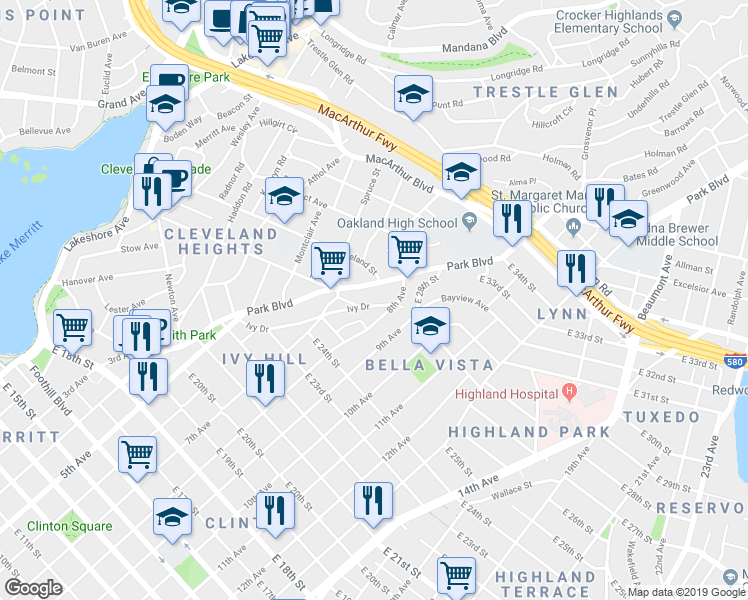 map of restaurants, bars, coffee shops, grocery stores, and more near 2640 8th Avenue in Oakland